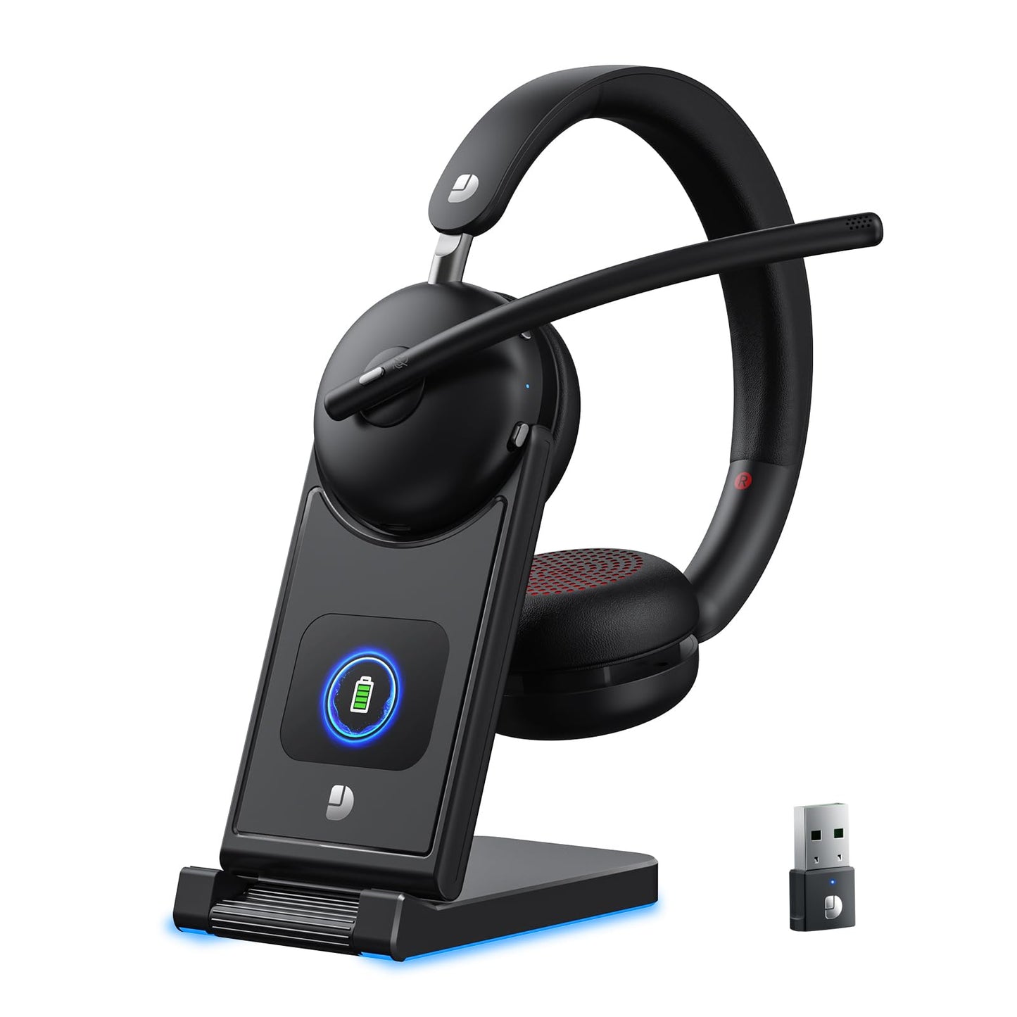 Dytole Wireless Headset with Mic for Work-Bluetooth 5.3 Headset with Noise Cancelling, Wireless Headsets with 65Hrs Battery & 10Min Fast Charge, Smart Dock with Digital Display for PC/Computer/Teams