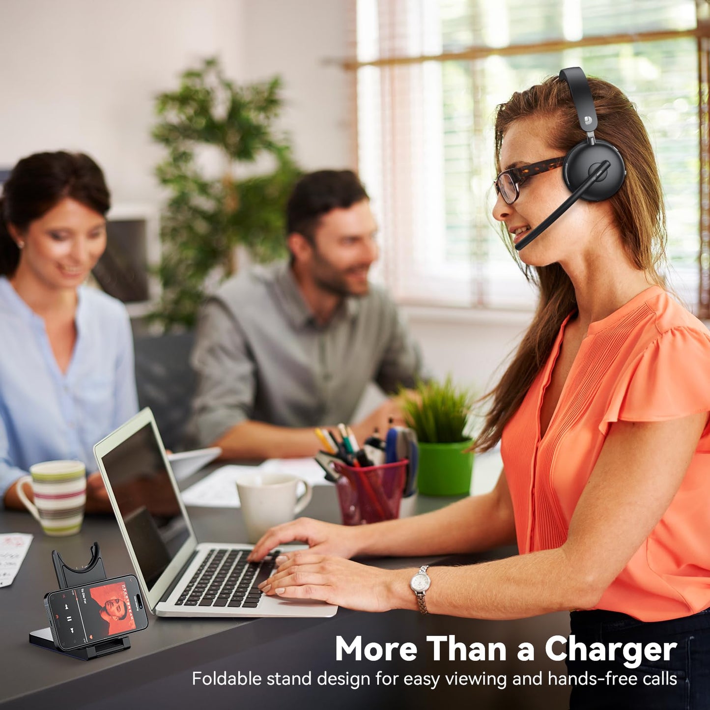 Dytole Wireless Headset with Mic for Work-Bluetooth 5.3 Headset with Noise Cancelling, Wireless Headsets with 65Hrs Battery & 10Min Fast Charge, Smart Dock with Digital Display for PC/Computer/Teams