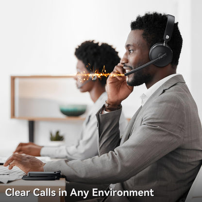 Dytole Wireless Headset with Mic for Work-Bluetooth 5.3 Headset with Noise Cancelling, Wireless Headsets with 65Hrs Battery & 10Min Fast Charge, Smart Dock with Digital Display for PC/Computer/Teams
