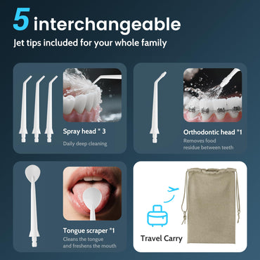 Water Flossers for Teeth, Electric Floss for Kids Adults, Water Dental Picks for Teeth Cleaning and Flossing, Portable Flossers for Travel Size, Travel Bag and 4 Tips, IPX7 Waterproof - White
