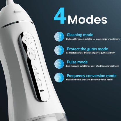 Water Flossers for Teeth, Electric Floss for Kids Adults, Water Dental Picks for Teeth Cleaning and Flossing, Portable Flossers for Travel Size, Travel Bag and 4 Tips, IPX7 Waterproof - White