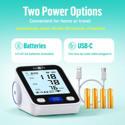 Runstar Upper Arm Blood Pressure Monitor with Wide Range Cuff (8.7'' -16.5'') for Home Use FSA/HSA Eligible, Automatic Digital BP Machine with Storage Bag, 2x99 Reading Memory