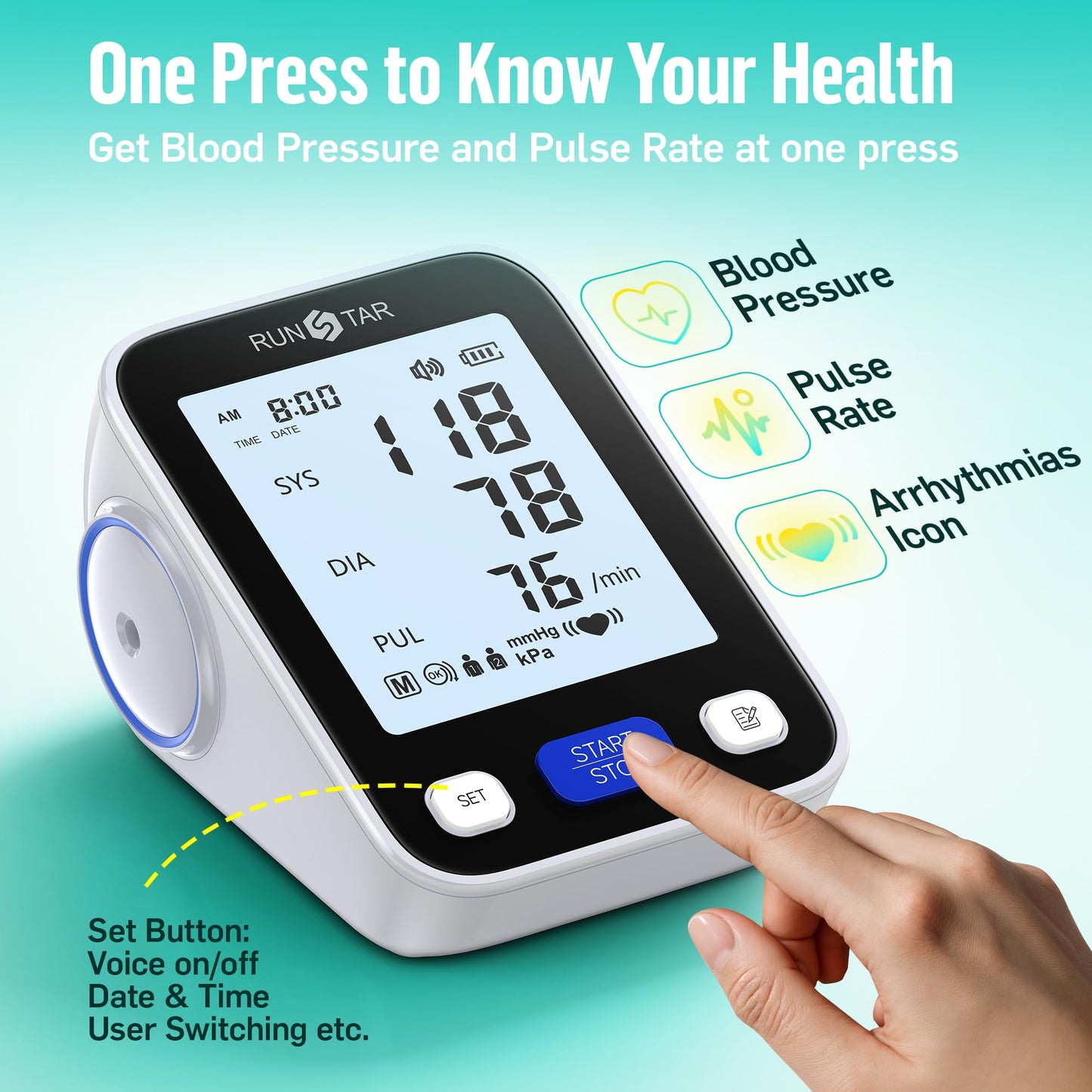 Runstar Upper Arm Blood Pressure Monitor with Wide Range Cuff (8.7'' -16.5'') for Home Use FSA/HSA Eligible, Automatic Digital BP Machine with Storage Bag, 2x99 Reading Memory