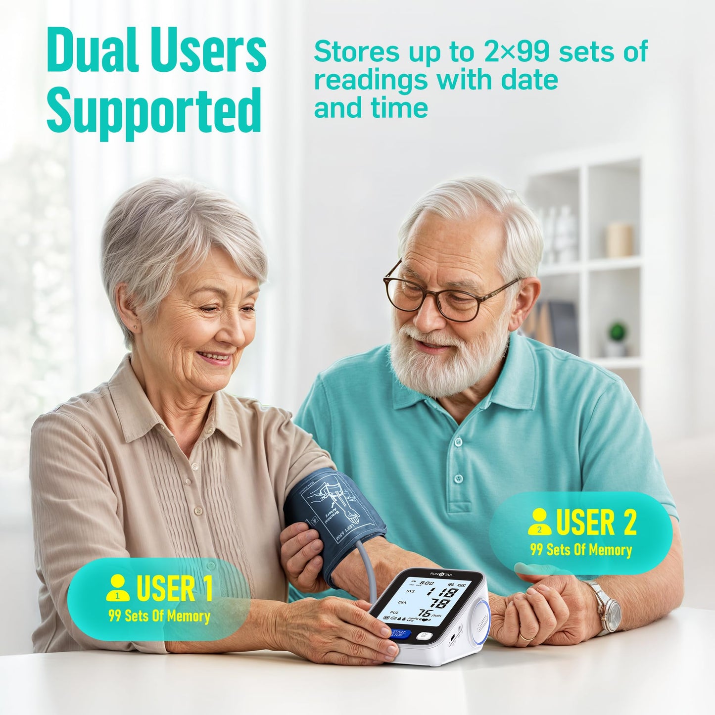 Runstar Upper Arm Blood Pressure Monitor with Wide Range Cuff (8.7'' -16.5'') for Home Use FSA/HSA Eligible, Automatic Digital BP Machine with Storage Bag, 2x99 Reading Memory