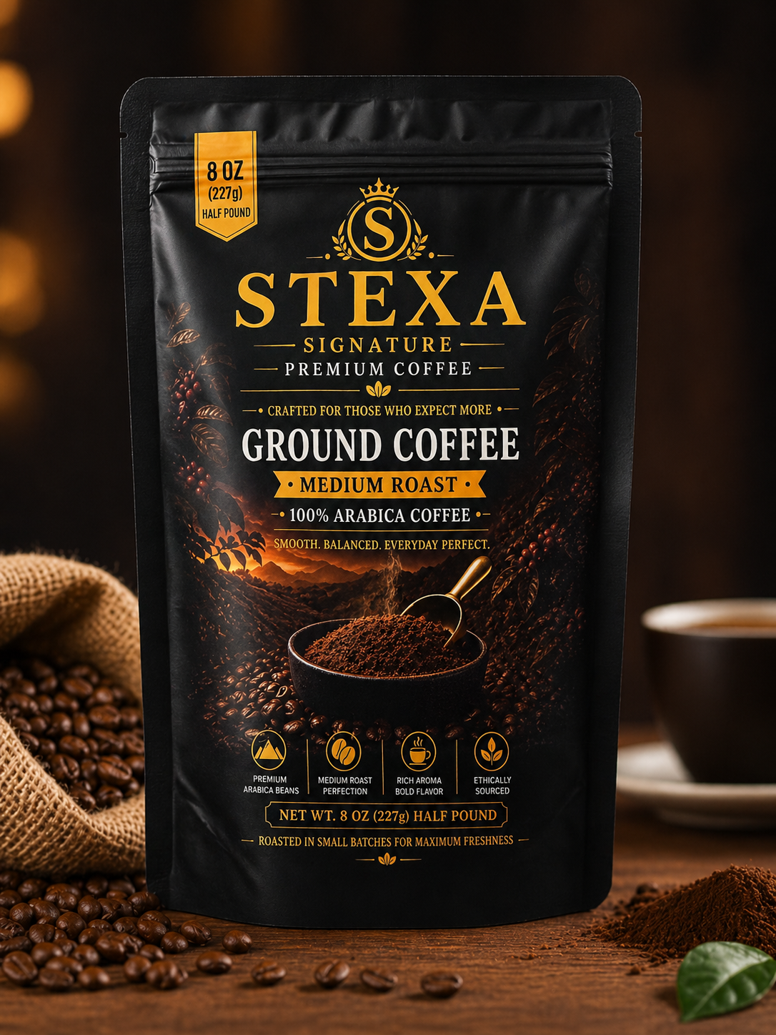 STEXA Signature Ground Coffee – Medium Roast 100% Arabica (8 oz / 227g)